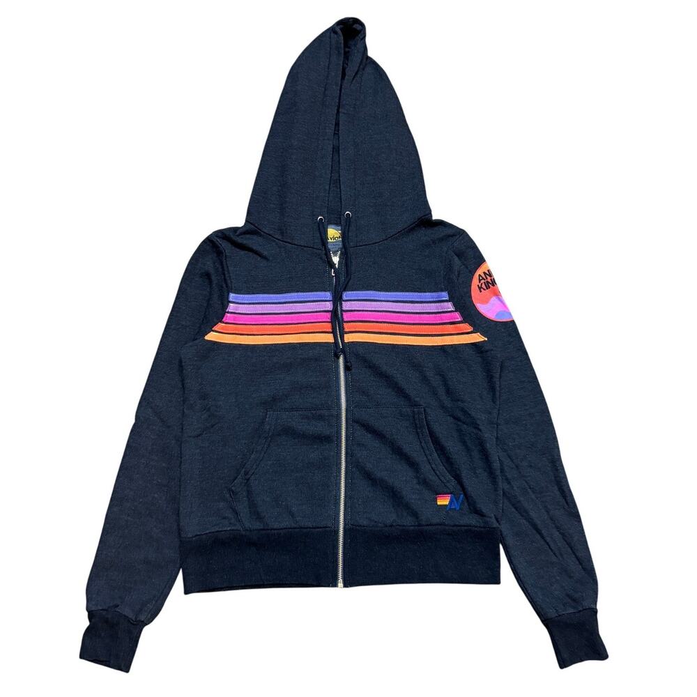 Rare Aviator Nation 5 Stripe Full Zip Hoodie Animal Kingdom Promo Women's Medium